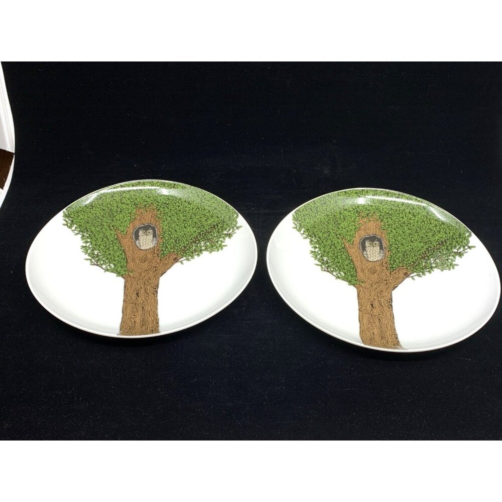 2 West Elm Organic Owl in a Tree Plates by Rachel Kozolowski 8 5/8" Retired - Picture 2 of 8